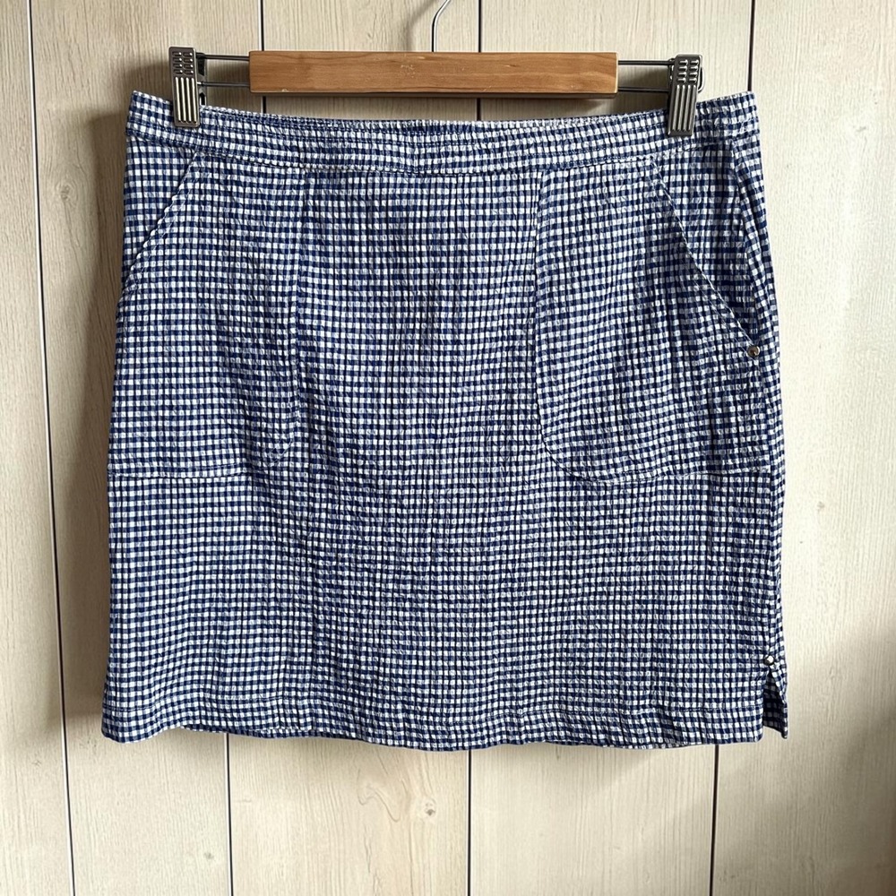 Vintage Skirt Women's Medium Gingham Blue White Seersucker Cottage Picnic Preppy